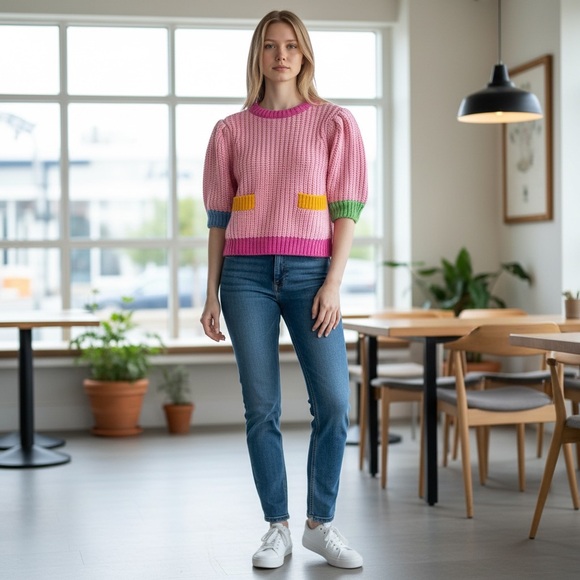 English Factory Pink Multicolor Chunky Knit Sweater - Picture 10 of 10